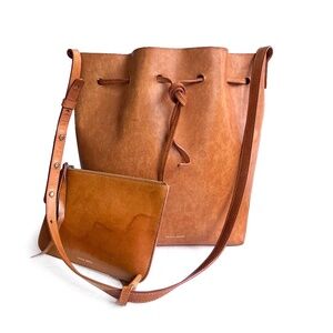 Mansur Gavriel Large Natural Leather Bucket Bag & Clutch Pouch Gold Interior